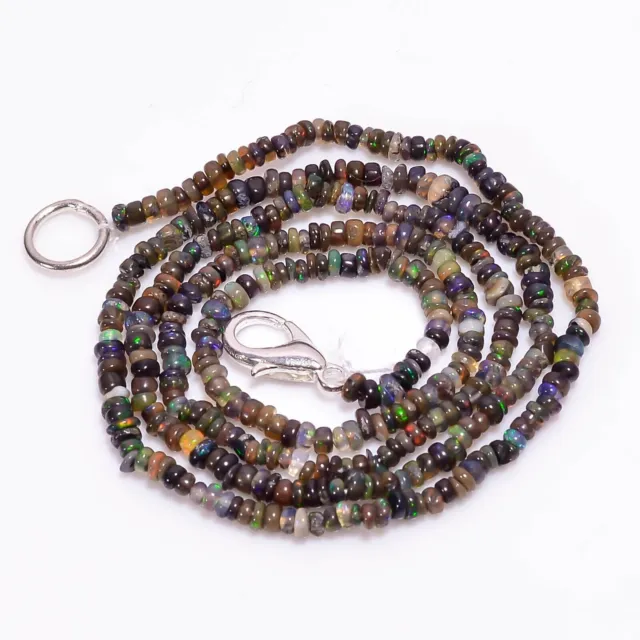 Collier de perles rondes en opale éthiopienne noire naturelle, 2x2x1mm,...