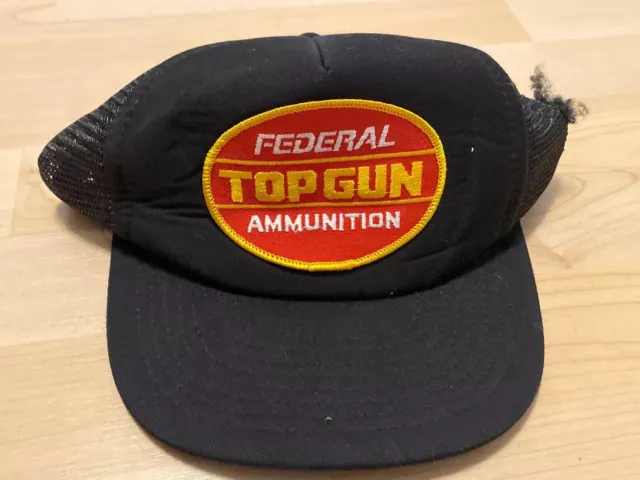 Vtg Federal Top Gun Ammunition Snapback Hat 1980s-90s Print Patch Trucker