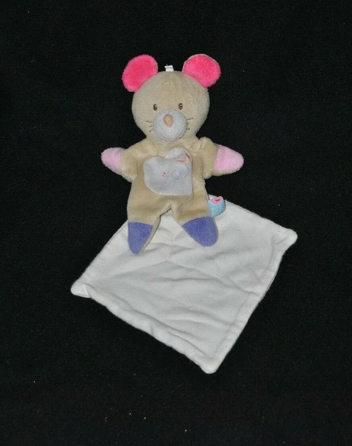 Peluche doudou souris beige rose SUCRE D'ORGE lune étoile mouchoir blanc TTBE