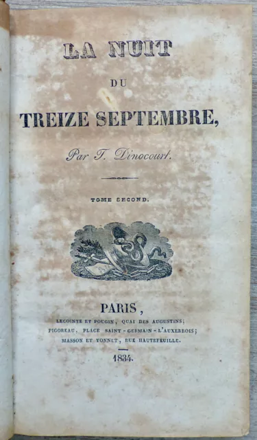 La Nuit du 13 septembre, Tome 2, T. Dinocourt - Lecointe et Pougin 1834 EO Rare