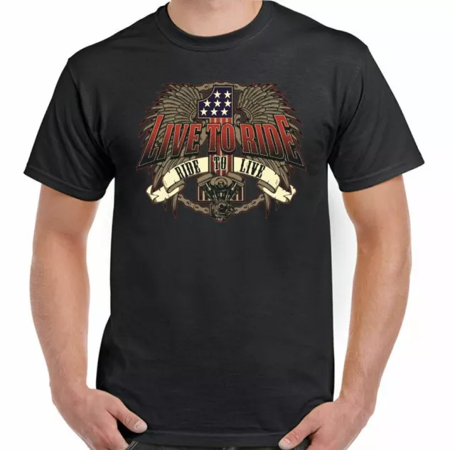 Moto T-Shirt Biker Moto Bicicletta Indiano Live To Ride Uomo American Tee