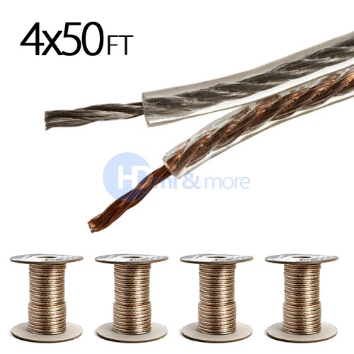 4x 50 FT Feet True 16 GA Gauge AWG Speaker Wire Cable Car Home Audio 2 Conductor