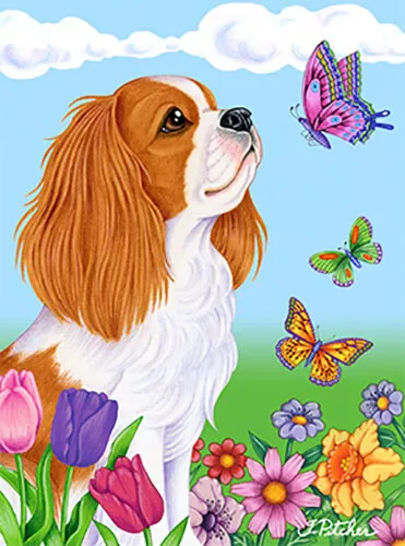 Butterfly Garden Flag - Cavalier King Charles Spaniel 980551