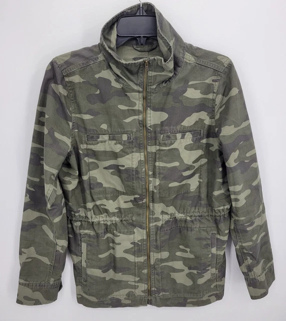 Gap Jacket Womens Medium Green Camo Cinch Waist Military Safari Boho Zip Up