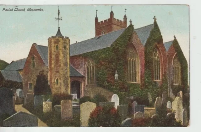 ILFRACOMBE, DEVON - PARISH CHURCH COLOUR  POSTCARD  (EARLY 1900s)