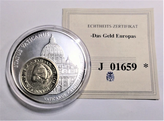 Medaille - VATIKAN - mit Inlay-Münze vergoldet - 50 Lire 2002 st mit Zertifikat