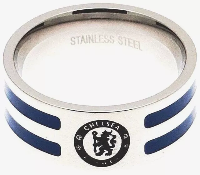 Chelsea Fc Stainless Steel Colour Stripe Band Ring Complete In Gift Box Cfc 2