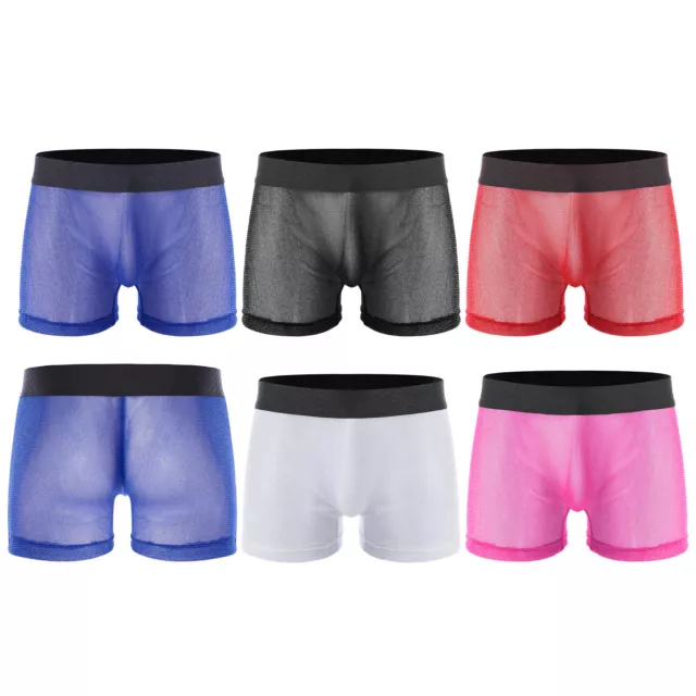 SEXY MENS ONE-PIECE Sheer Mesh Boxer Briefs See Through Gay Shorts ...