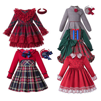 Girls Christmas Tartan Clothing Dress Set Plaid Party Pageant Outfits 3-12 Y Red