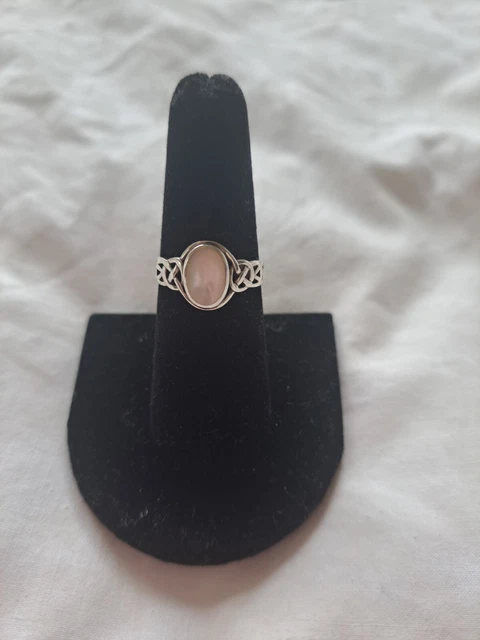 Celtic Band Ring Oval Simulated Moonstone Solid Sterling Silver 925 Size 7