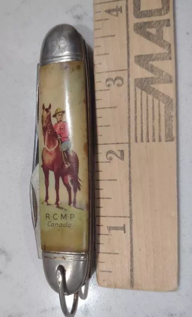 POCKET KNIFE ADVERTISING RICHARDS SHEFFIELD ENGLAND RCMP CANADA Horse VINTAGE