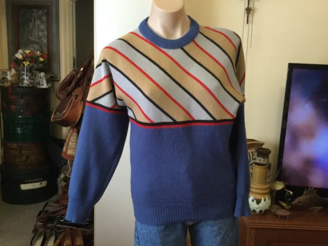 60’s 70’s Wool Blend Jumper/pullover Batwing Long Sleeves Striped Bodice M