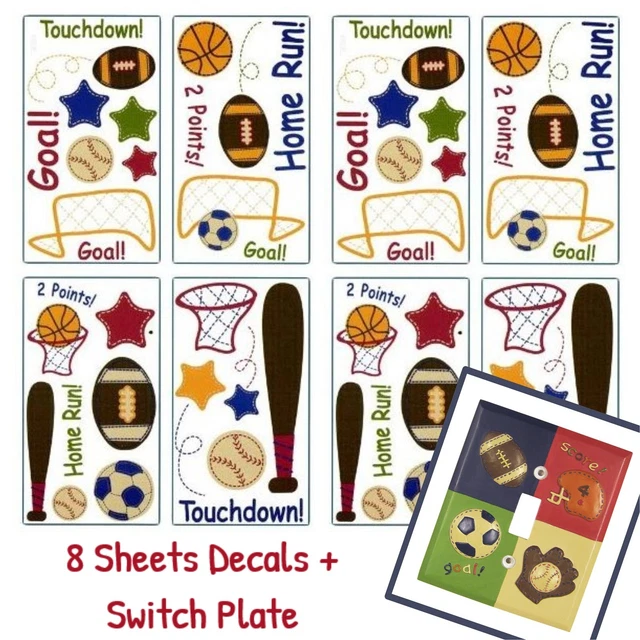 NoJo Sports ~ 2 Packs Wall Decal Stickers + Little MVP Vintage-Look Switchplate