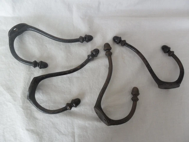 FOUR VINTAGE HOOKS - WALL HANGERS Coat Hat  Cast Steel