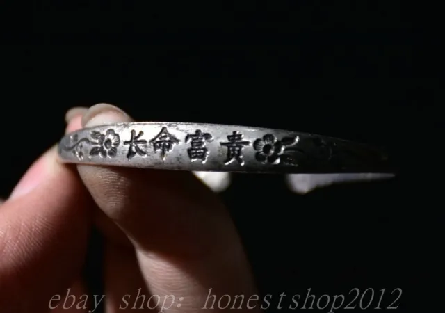 2" Alte chinesische Silber Fengshui Langlebigkeit " 长命富贵”  Rundes Armband