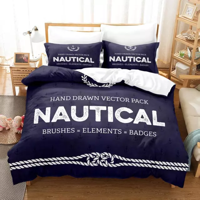 Anchor Navy Bed Set 2/3Pcs Kids Gift Duvet Quilt Doona Cover Single Queen Size