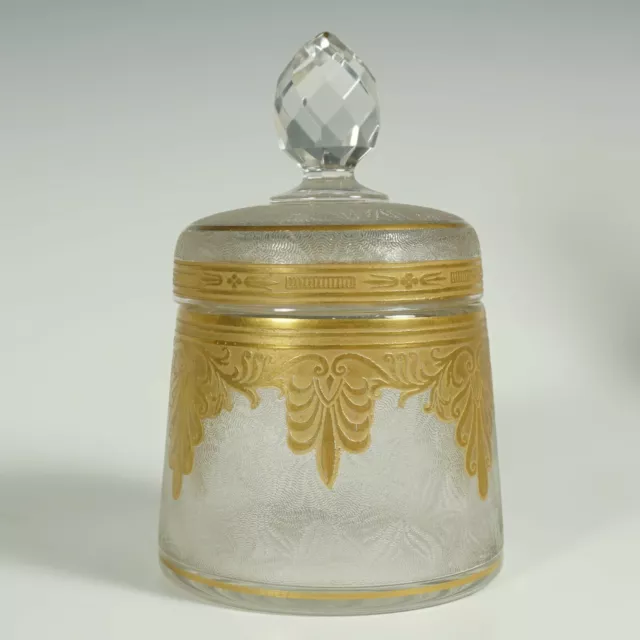 Antique French Saint Louis Acid Etched Glass Powder Jar Vanity Trinket Box