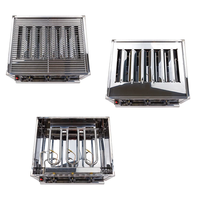 Edelstahl Gasbräter Gasgrill Gastrobräter Tischgrill 3 Flammen mit Grillrost 7