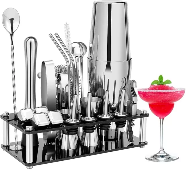 Cocktail Shaker Set Boston 23-Piece Stainless Steel and Professional Bar Tools f