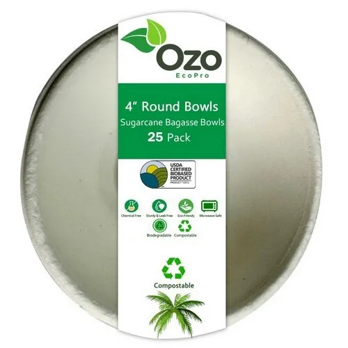 Sugarcane Bowls Round 4" 25 Packets By Ozo EcoPro
