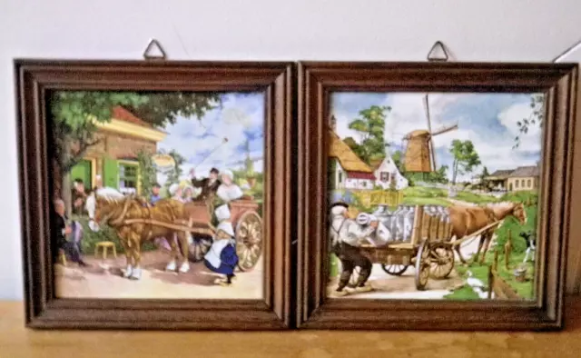 2 Cadres signés  J C Van Hunnik. Hulde Bruidspaar Attelage mariés et cultivateur