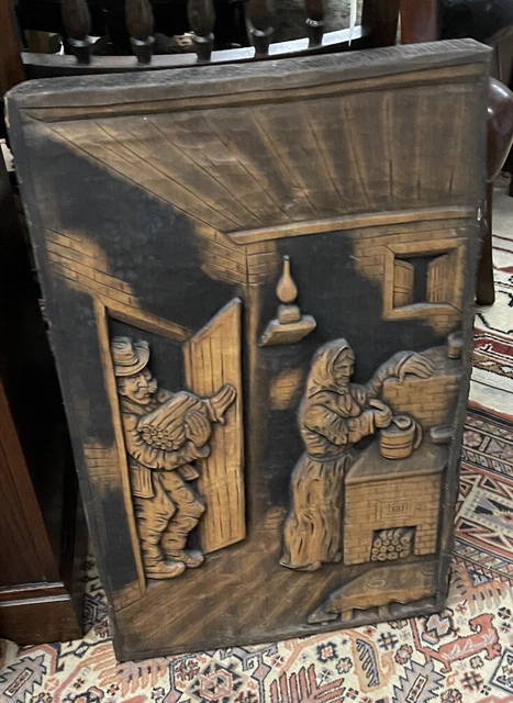 Antique French Carved Oak Door/Wall Panel/Plaque