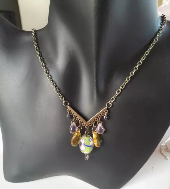 collier chevron et perles de verre de Murano et de Bohème création unique