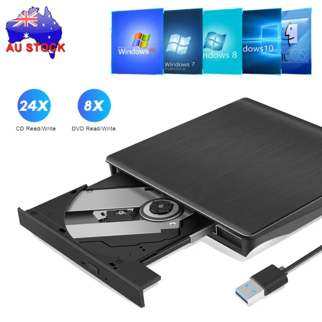 External USB 3.0 DVD CD RW Drive Disc Burner Writer Reader Player For Laptop PC