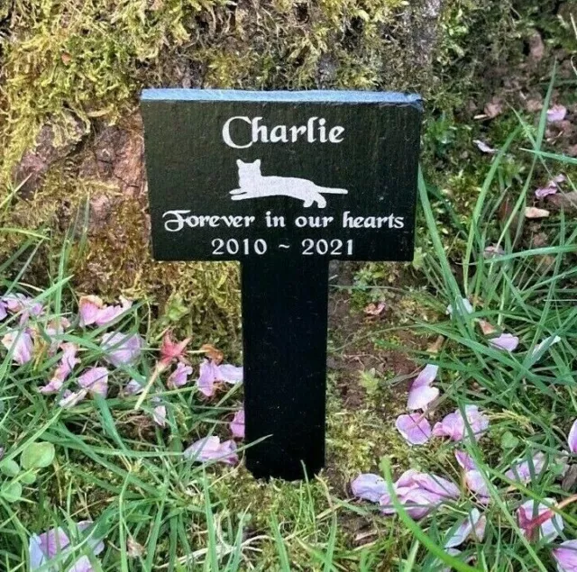 Personalised Engraved Pet Memorial Slate Grave Marker Stake Plaque for a Cat