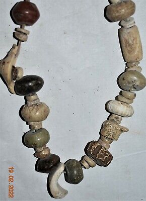 SALE!! PreColumbian MAYAN NECKLACE, old stone, jade, shell 16" PROV 2