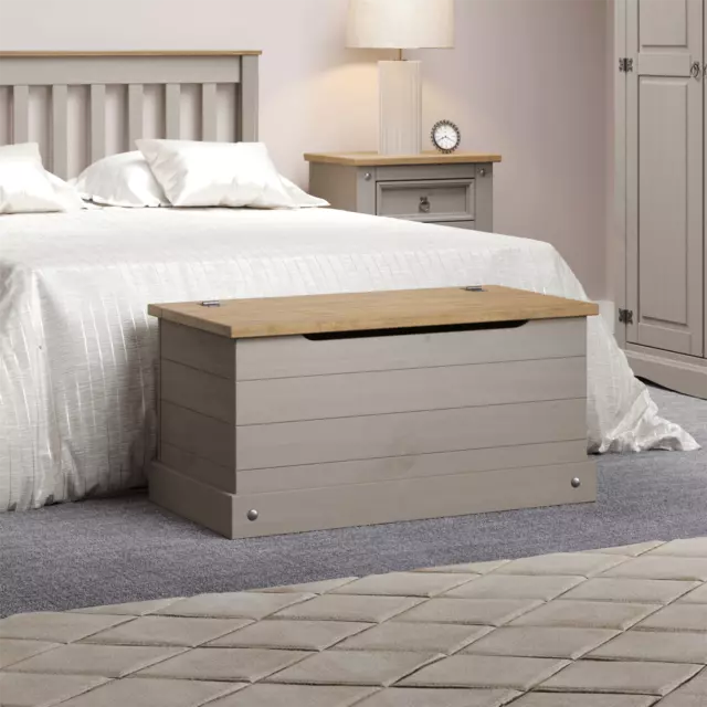 Corona Grey Ottoman Storage Wood Chest Toy Chest Bedding Pine Blanket Box