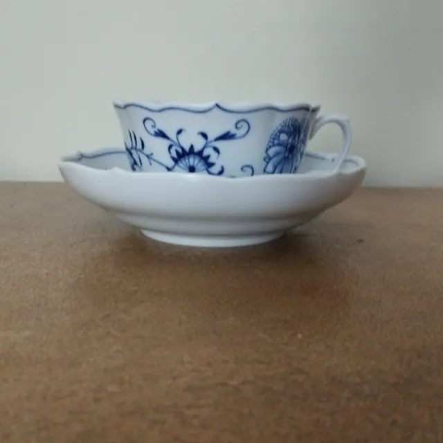 Antique Meissen 'Blue Onion' Pattern, Tea Cup and Saucer, Crossed Swords Mark 2