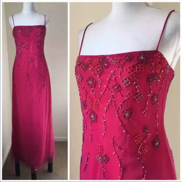 Laundry Shelli Segal Fuschia Beaded dress gown 8