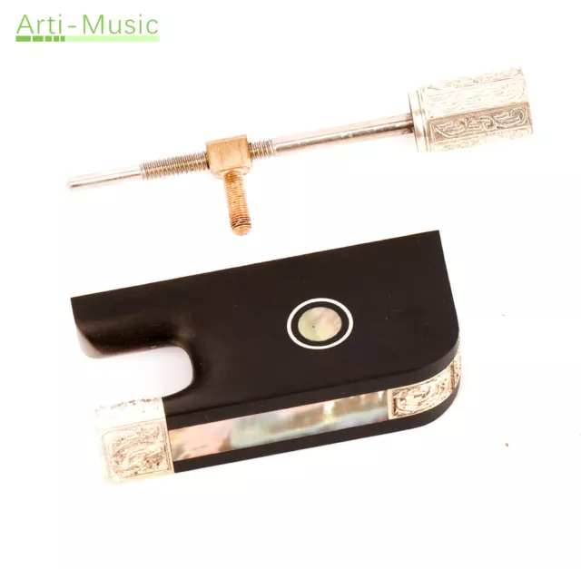 A Ebony Carved Silver FROG Silver Parts For Pernambuco/Carbon Cello Bow 4/4 Frog