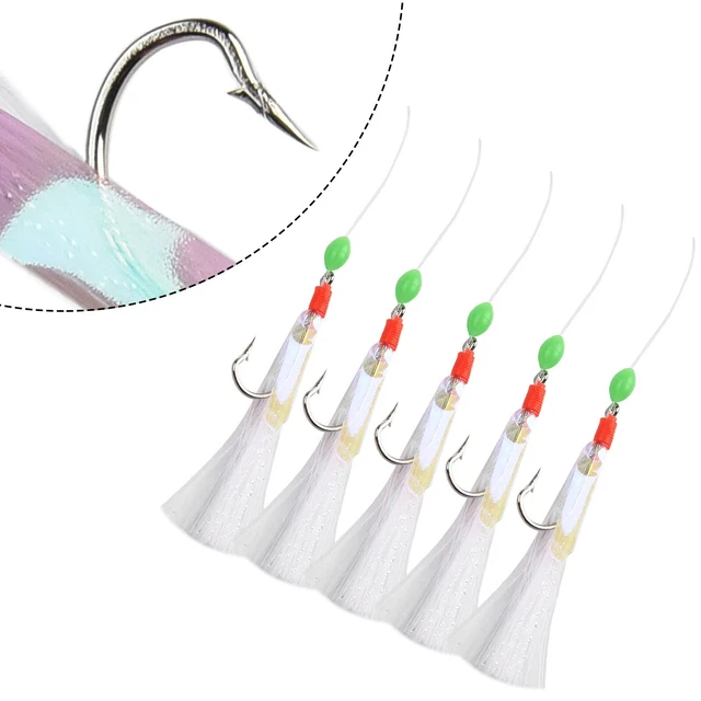 Pack De 5 Leurres Sabiki Crevettes Phosphorescentes - Hameçons 1#-6, Pêche Mer