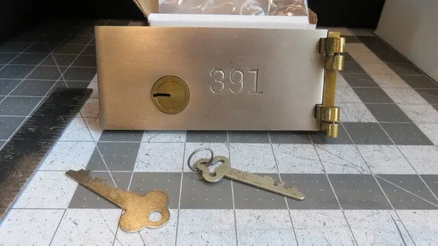 Antique L.L. Bates 1886 Safety Deposit Box Door, Hinges, 1 Op & 1 Guard Key #391