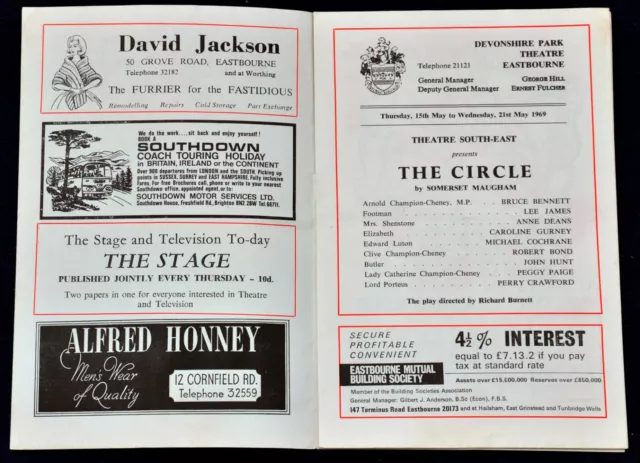 1969 THE CIRCLE Theatre Programme DEVONSHIRE PARK EASTBOURNE Bruce Bennett 2