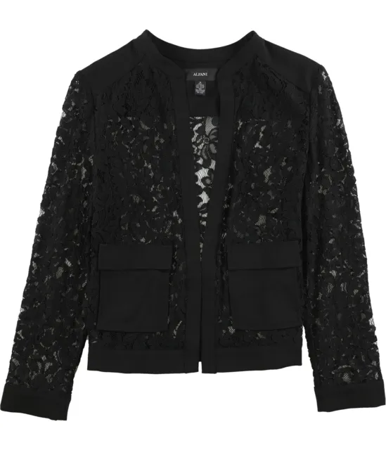 Alfani Womens Lace Bomber Jacket, Black, Medium