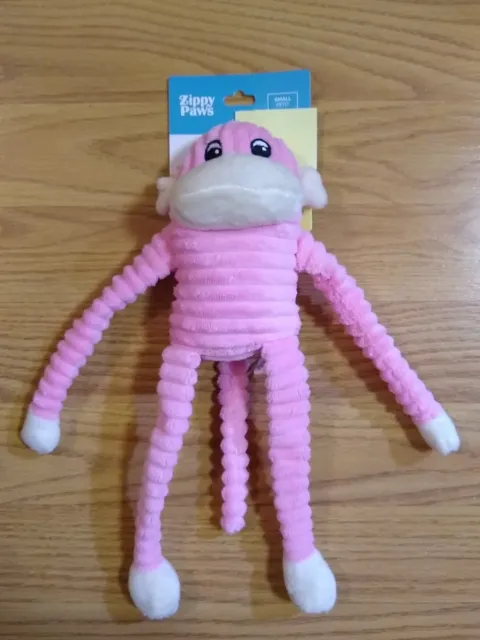 Zippy Paws Plush Crinkle Monkey Pet Dog Toy Pink 12" NEW NWT