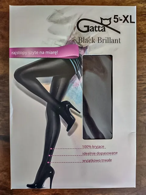 Gatta Brilliant Black 120 Denier Shiny Footed Opaque Tights Size XL Women/Men 