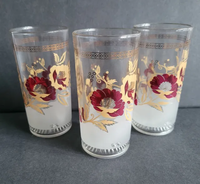 RARE!  3 Cerve Mid Century Red & Gold Glasses Made in Italy Vintage
