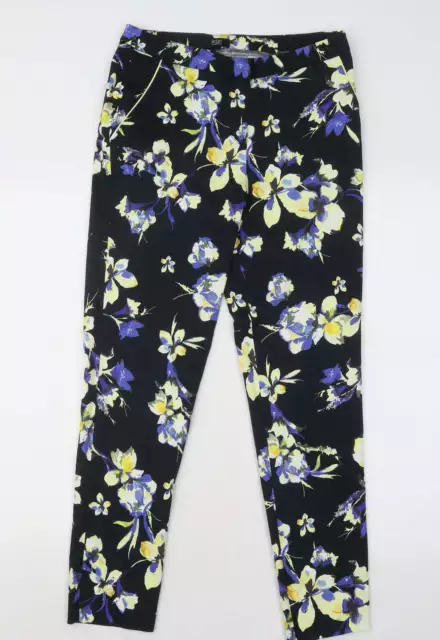 F&F Womens Multicoloured Floral Cotton Trousers Size 8 L25 in Regular Zip