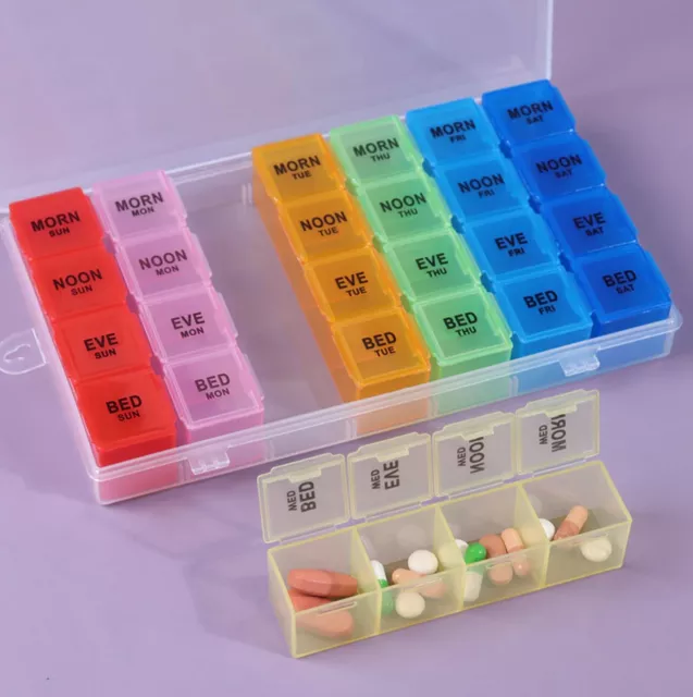 Pillendose 28 Steckplätze 7 Tage wöchentlich Tablette Pille Medizin Box Halter A