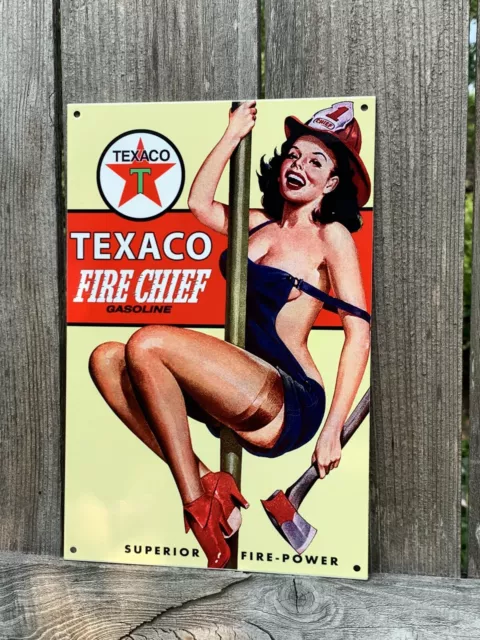 TEXACO Fire Chief Gasoline MOTOR OIL Gas Vintage Style Steel  Pump Plate Sign