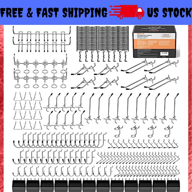 278 PCS Peg Board Kit Assortment Accessories Tool Metal Hook Pegboard Organizer