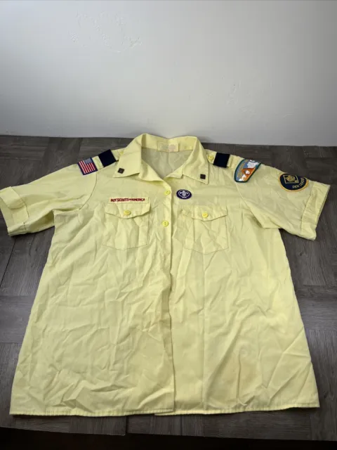 Boy Scouts Of America Blouse Womens XL Yellow Short Sleeve Button Up
