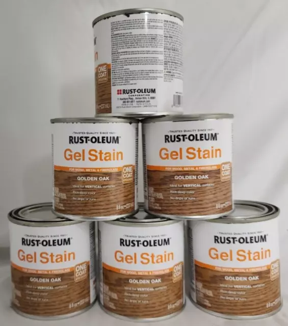 (6 Ct) Rust-Oleum 8 Oz GEL STAIN Golden Oak 1 COAT APPLICATION No Drips Runs