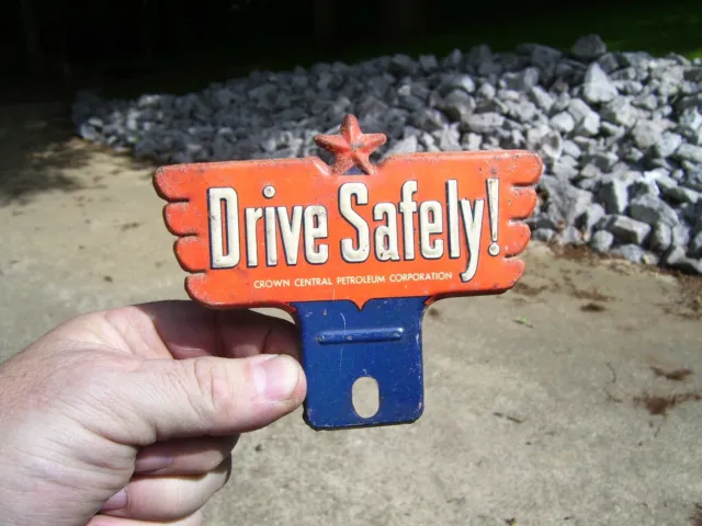 1950s Antique Drive safely License plate Topper Vintage Chevy Ford Hot Rod 57 55