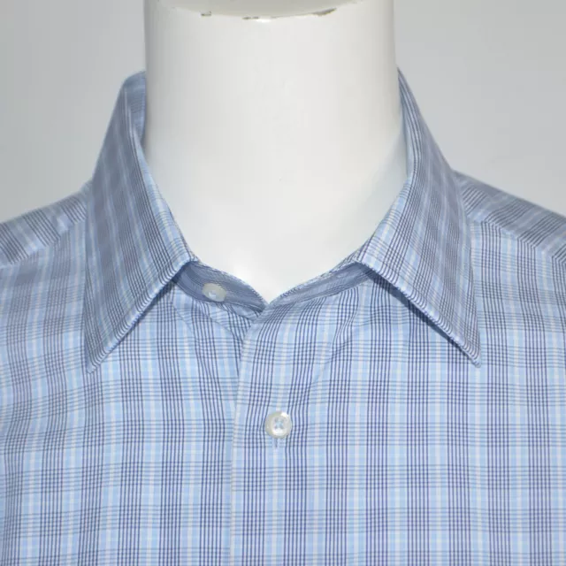 DAVID DONAHUE Classic Fit Blue Plaid  Cotton Dress Shirt 17 34/35