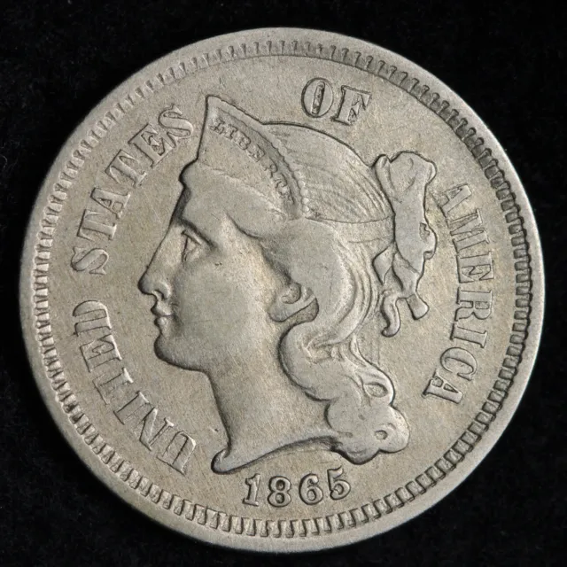1865 Three Cent Nickel Piece CHOICE XF E383 VCL